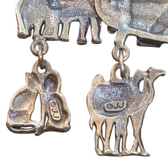 Vintage JJ Jonette Jewelry Noahs Ark Pin Brooch With Animal Charms Gold-tone - Picture 11 of 14